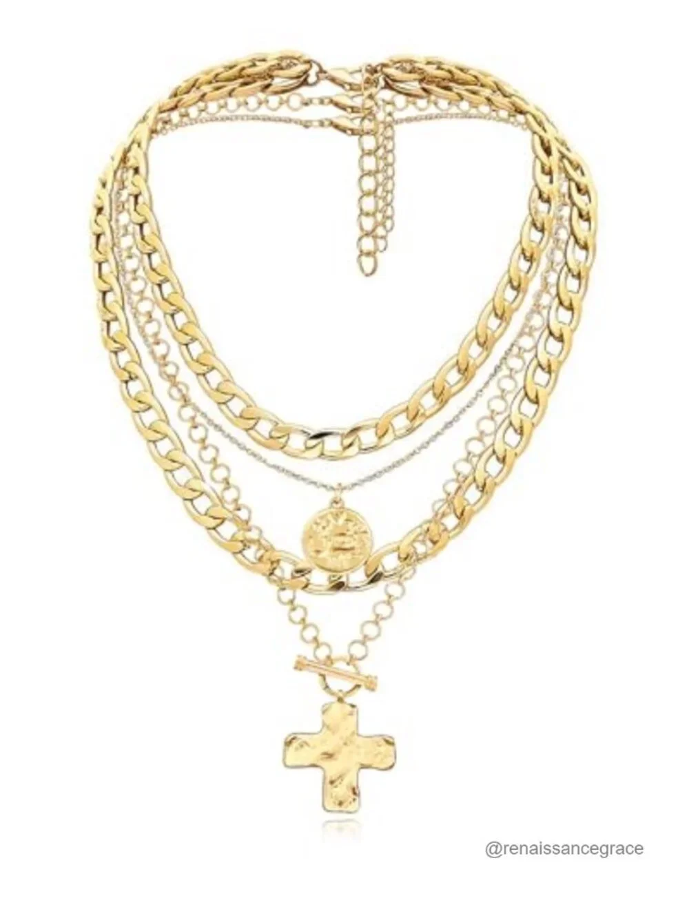 Layered Necklaces for Women Coin Cross Pendant Chunky Chain